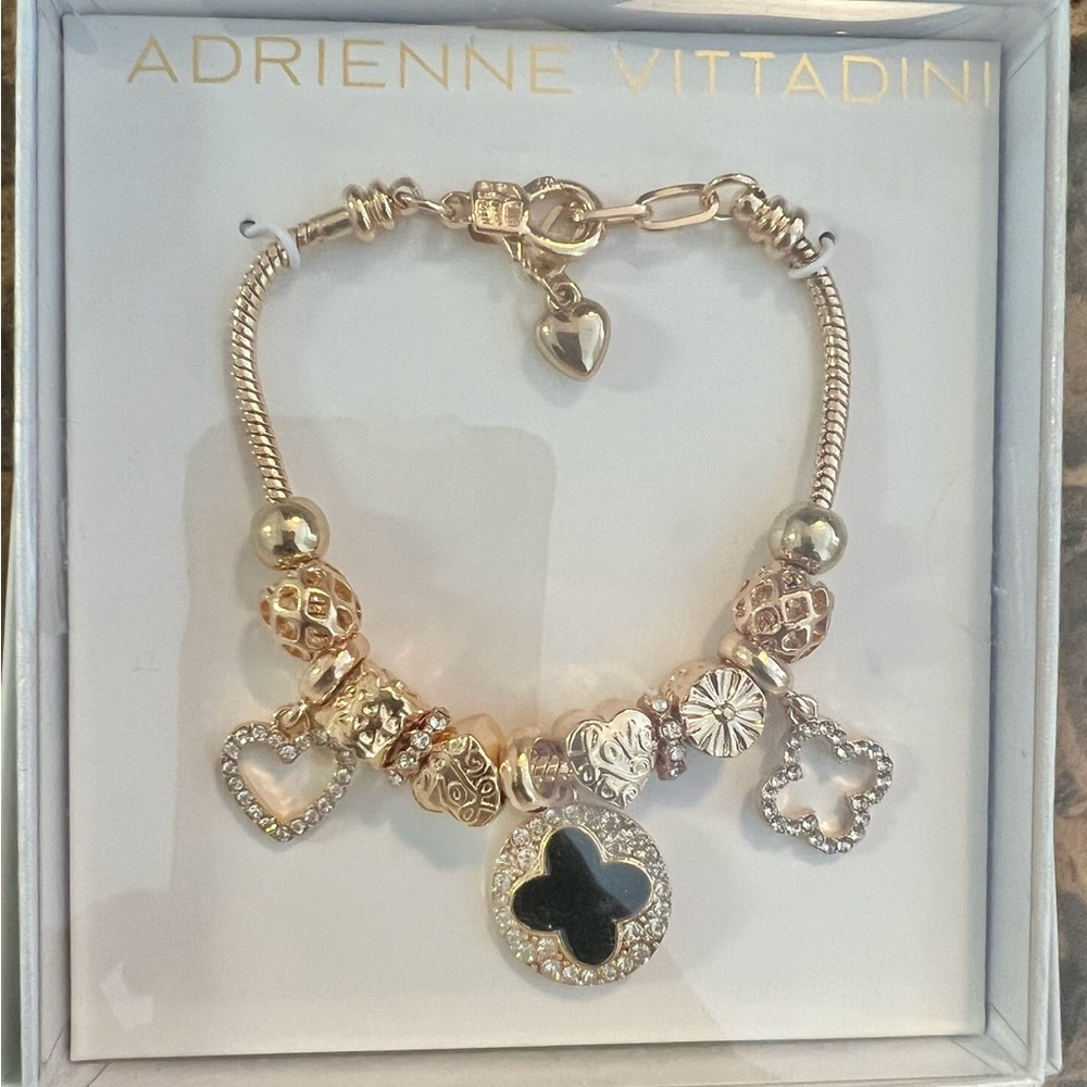Adrienne Vittadini Gold and Black Charm Bracelet NIB